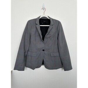 J. Crew Regent Blazer Glen Plaid Gray One Button Pockets Wool Workwear Size 10